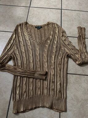 Lauren Ralph Lauren Bronze Shimmer Cable Knit Sweater